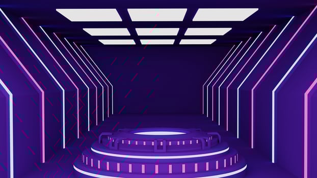 3d Blue and pink glow luxury podium pedestal product display and purple box background 3d rendering photo