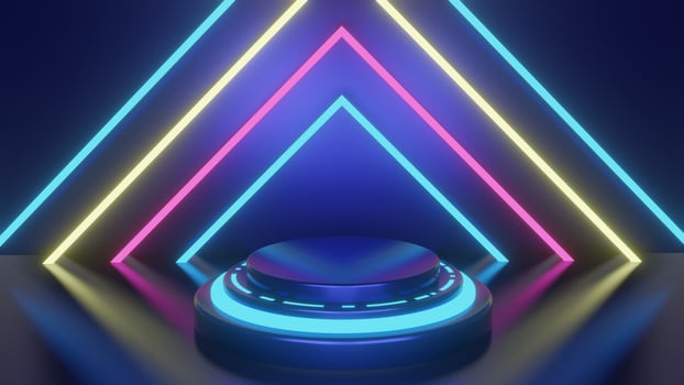 3D animated Realistic neon lights lines background sales social media post template, suitable for travel agencies or product promotions photo