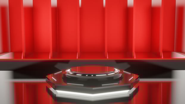 3d Red and glow luxury podium pedestal product display and red box background 3d rendering photo