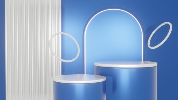 Blue luxury podium pedestal product display and blue podium background 3d rendering. photo