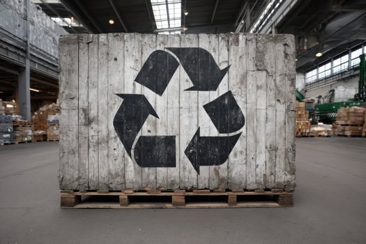 A wooden crate with a recycling symbol on it photo