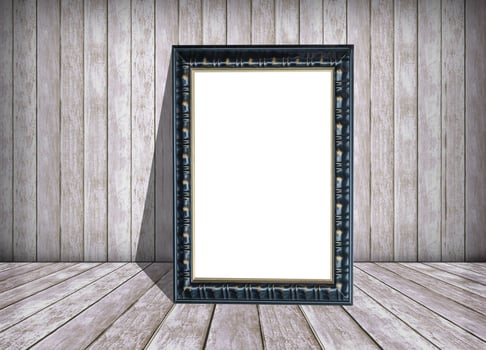 white paper in frame and old wooden wall, texture and background, background for design with copy space for text or image. photo