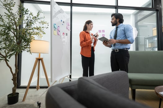 Two young entrepreneurs are on a mission to generate ideas and establish a business project,233 photo