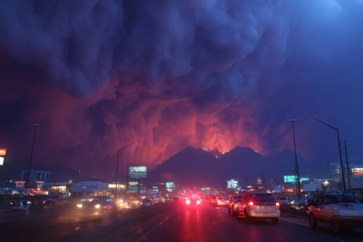 A large cloud of smoke is seen over a city photo