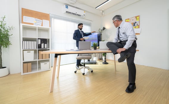 In a contemporary office, two senior executives with a mission to brainstorm and monitor,98 photo