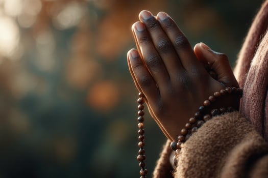 A woman is holding a rosary in her hands photo