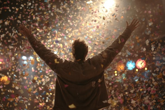 Confetti man with arms up in the air photo