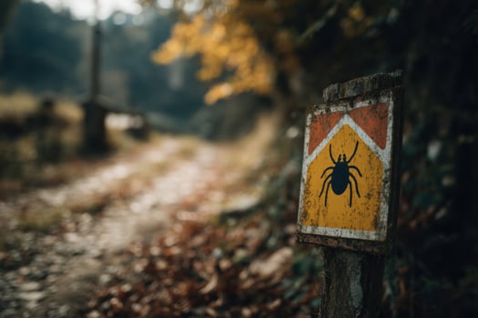 A sign that says spider on it in the middle of a forest photo