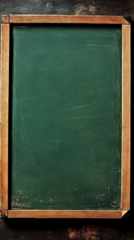 Blank green chalkboard with a wooden frame serves as a versatile surface for writing, teaching, or displaying information in educational environments photo