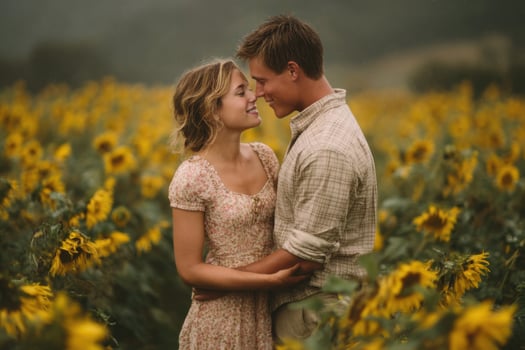 Couple in sunflower field photo