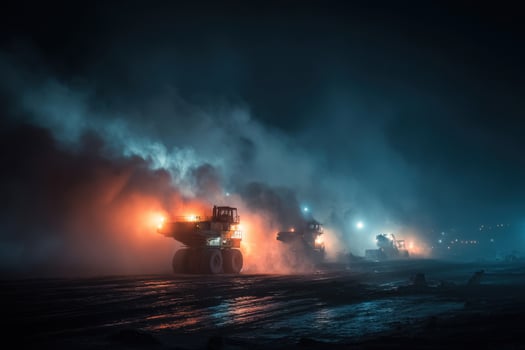 A group of trucks on a road at night photo