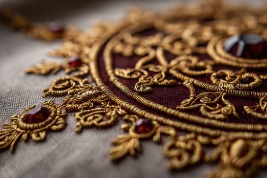 Intricate embroidery detail on flag with golden threads shining photo
