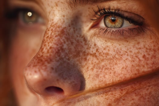 A close up of a woman with freckles on her face photo