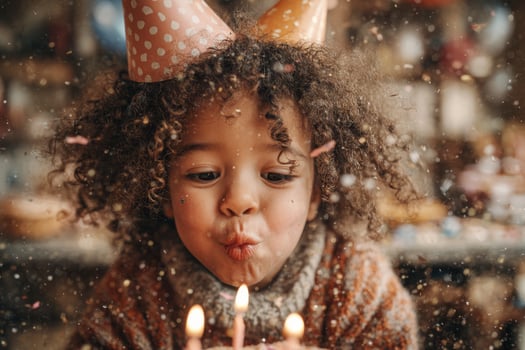 A little girl blowing out candles on a birthday cake photo