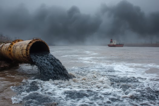 A pipe is dumping water into the water photo