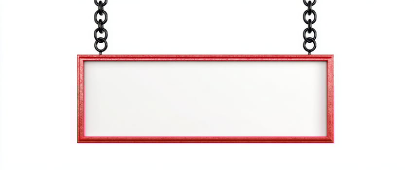 The blank red sign hanging with chains for customizable messages. photo