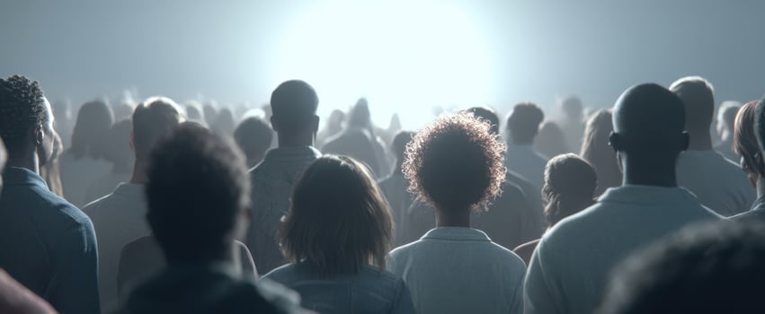 The Crowd Watching a Bright Light with Anticipation and Unity photo