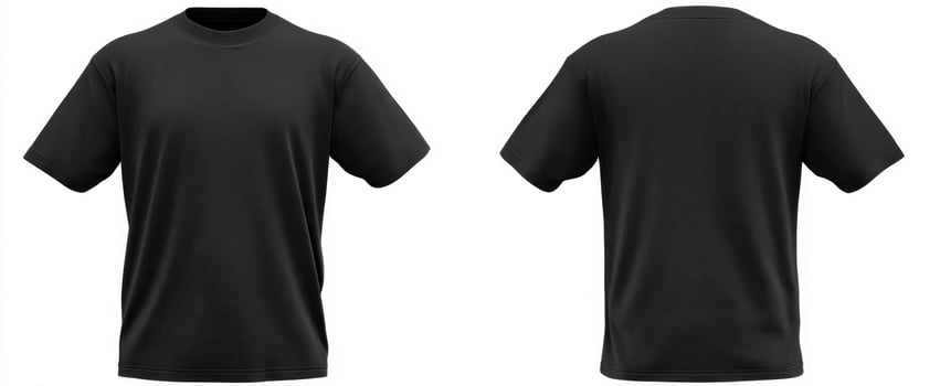 The black t-shirt mockup displaying front and back view for design purposes. photo