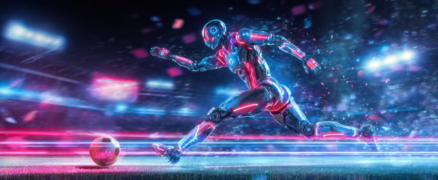 The robotic athlete showcasing exceptional speed in a vibrant soccer environment. photo