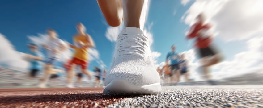 The Dynamic Runner in Motion on a Vibrant Athletic Track photo