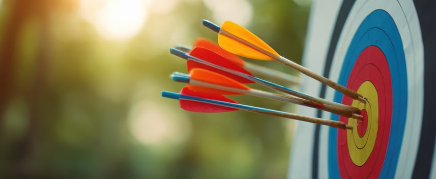 The arrows striking the colorful target in a peaceful outdoor setting photo