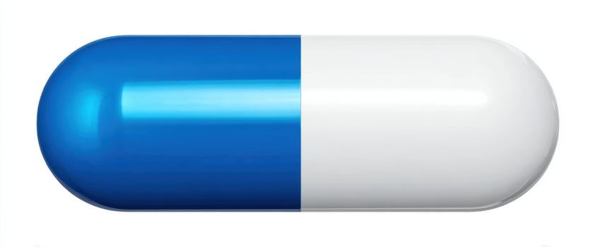 The blue and white capsule symbolizing health and wellness in modern medicine. photo