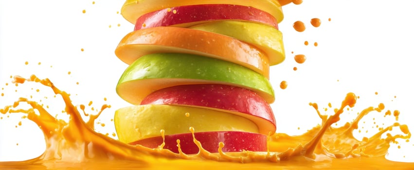 The Stack of Colorful Apple Slices with Juicy Splash photo