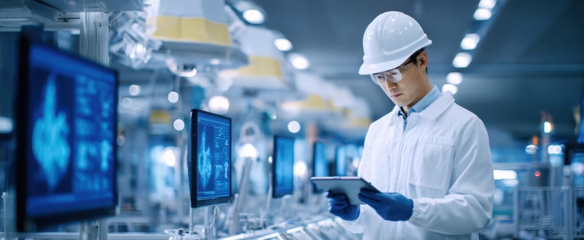 The scientist analyzing data in a modern laboratory environment. photo