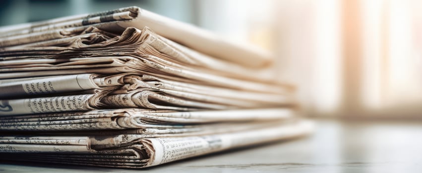 The vintage stack of newspapers showcasing daily news and stories. photo