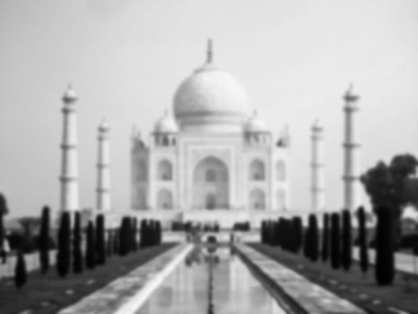 Taj Mahal mausoleum in Agra, India. Blurred black and white image. photo