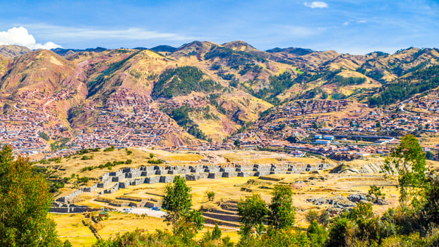 Fortification walls of Sacsayhuaman citadel near historic capital of the Inca Empire Cusco, Peru, South America photo