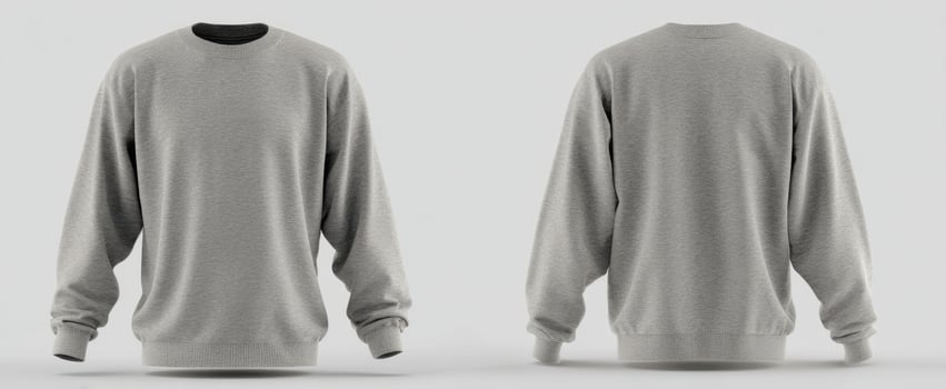 The stylish gray sweatshirt showcasing modern design from front and back perspectives. photo
