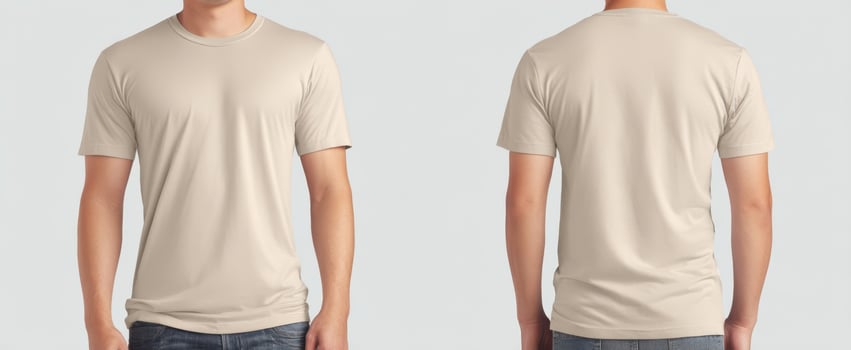 The stylish beige t-shirt displayed front and back for mockup purposes. photo