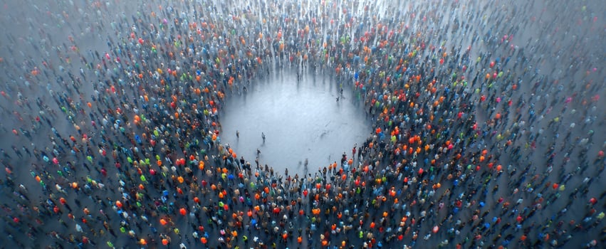 The Colorful Crowd Gathering Around a Central Circle in a Dynamic Event photo