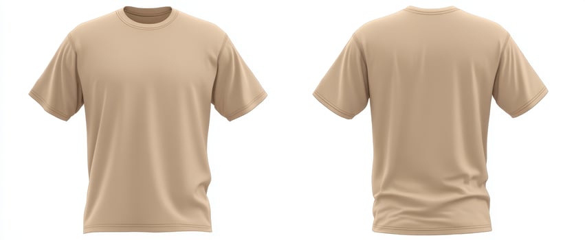 The beige t-shirt showcasing front and back views in a clean studio setting. photo