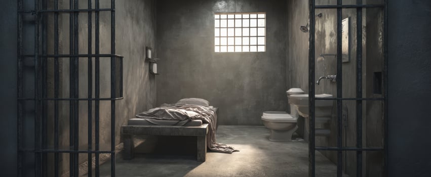 The stark and haunting interior of an empty prison cell photo