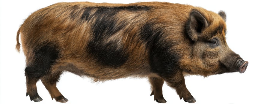 The charming brown and black pig standing gracefully in profile. photo