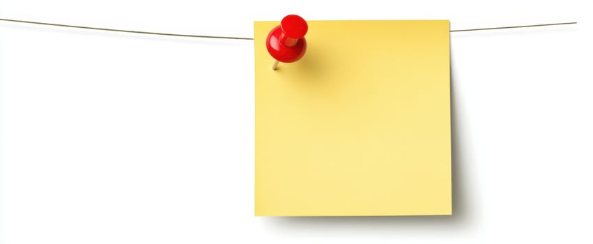 The yellow sticky note pinned on a string wire background. photo