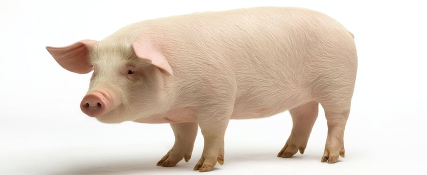 The charming pink pig standing proudly in a whimsical pose. photo