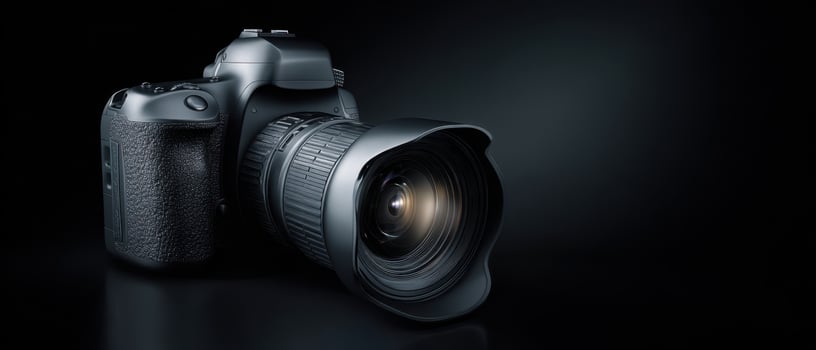 The sleek DSLR camera with a professional lens showcasing modern photography technology. photo
