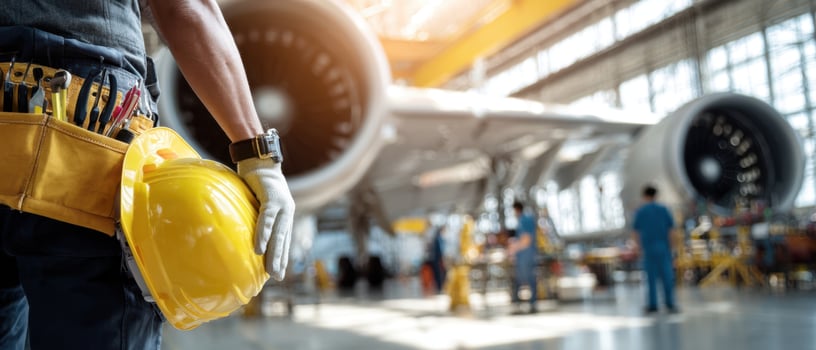 The industrial setting showcasing a dedicated aviation engineer with safety gear. photo