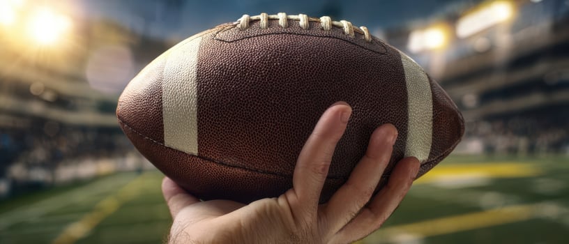 The Football Held in Hand Ready for Action on the Field photo