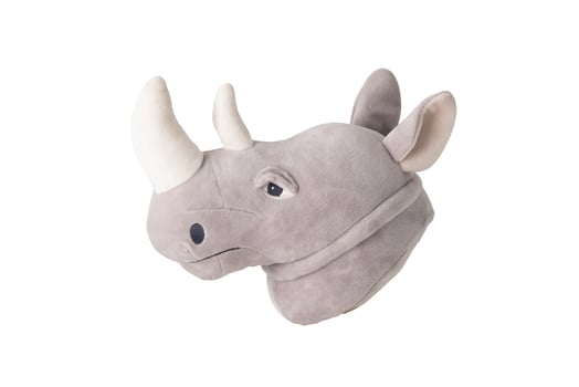 Soft plush rhinoceros head toy, perfect for children's decor or as a playful wall accessory photo