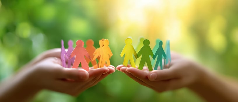 The vibrant paper doll figures symbolize community and togetherness in nature. photo