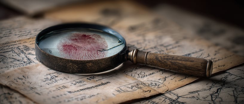 The magnifying glass revealing intricate details of a vintage fingerprint. photo