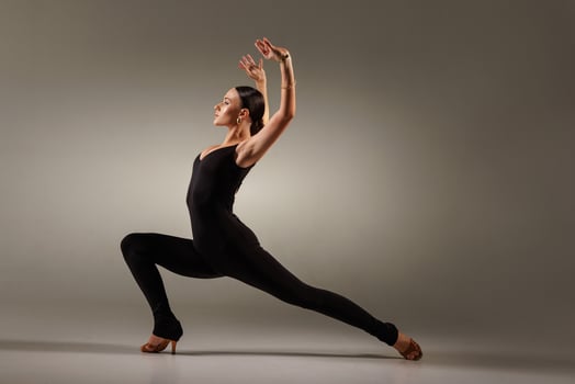 Latin Dancer in Dynamic Pose Performing Salsa Tango Bachata Studio Dance Photo for Ballroom Competition