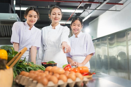 Chef and Students Learning Culinary Skills in Kitchen photo