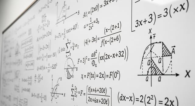 Complex Mathematical Equations and Diagrams on a Whiteboard Surface photo