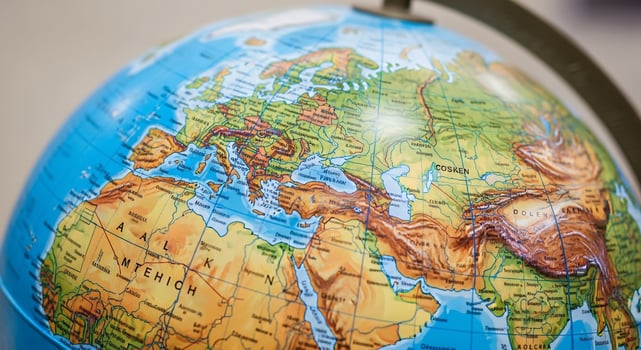 Detailed globe showcasing Europe, Africa, and Asia with vibrant colors and topographic features photo