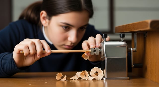 A girl is using a grinder to make a piece of wood photo